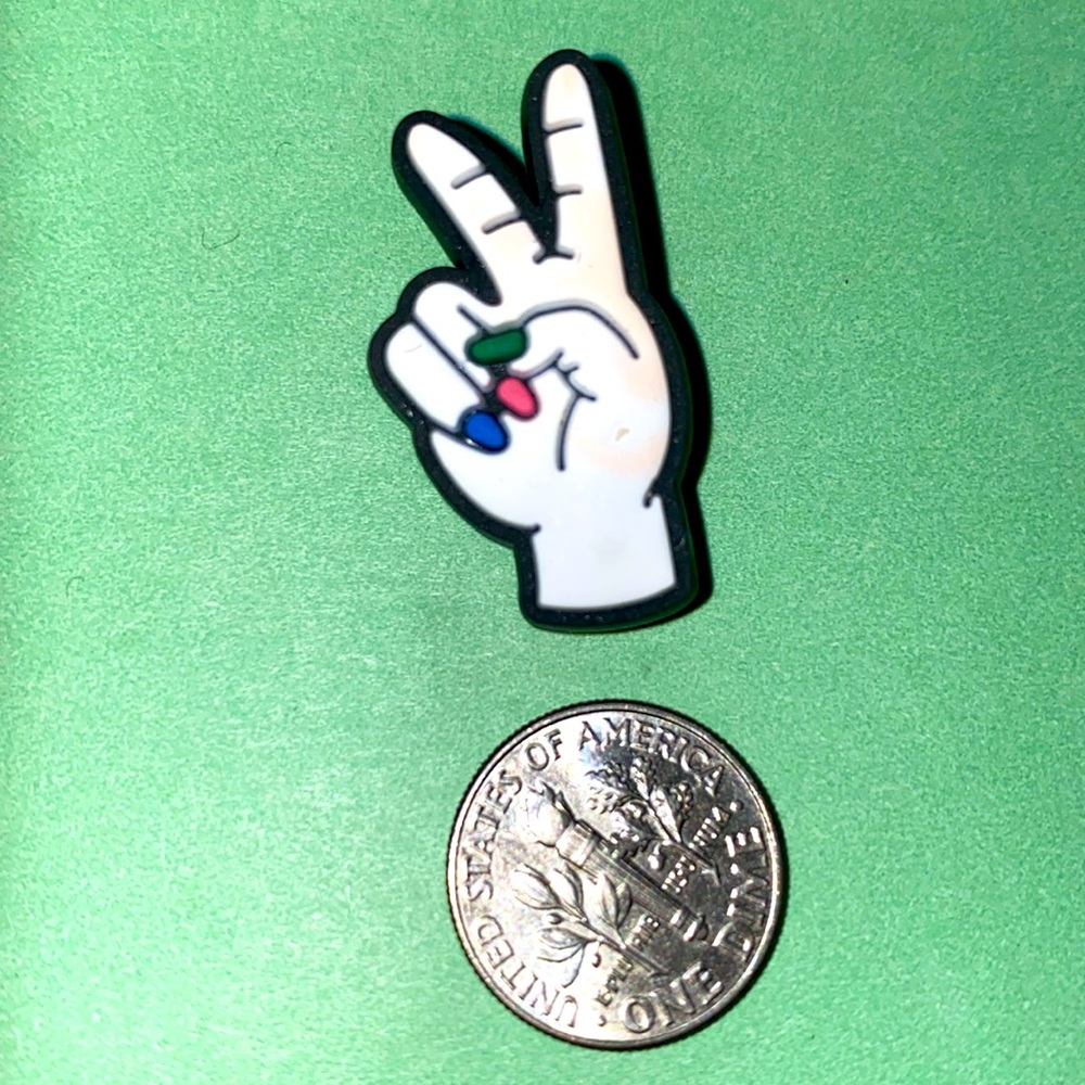 (10 for $15) Hand w/painted nails making the ☮️ Sign Crocs Shoes Charms